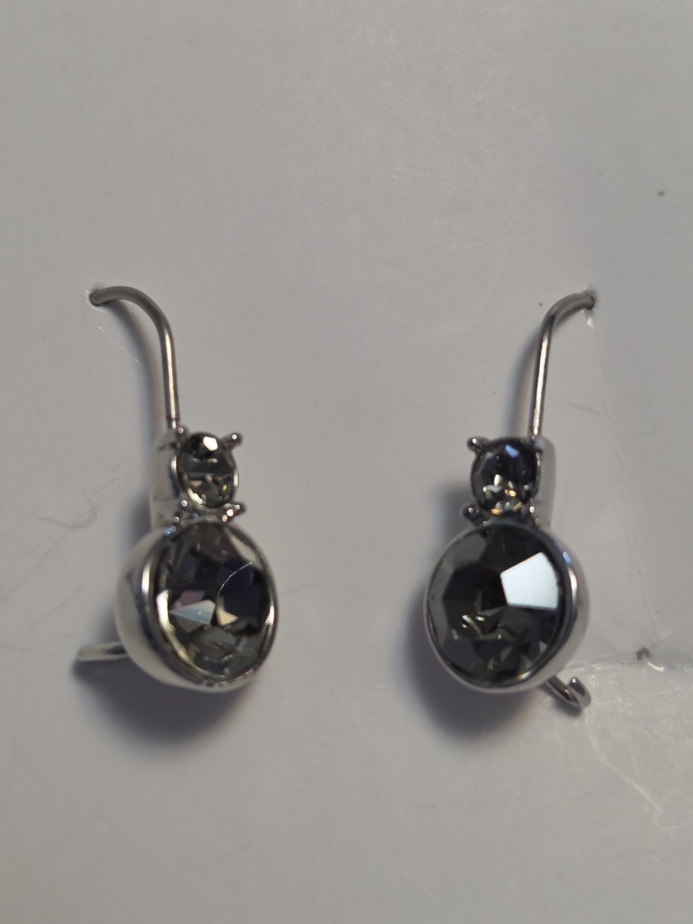 Vtg Monet Silver-Tone Faceted Gray Rhinestone Drop Earrings